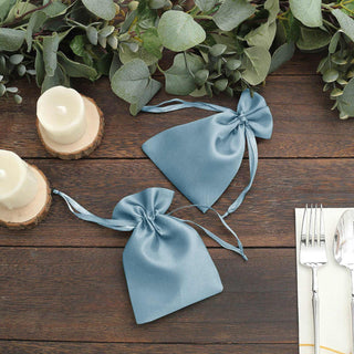 Glamorous Dusty Blue Satin Drawstring Wedding Party Favor Gift Bags