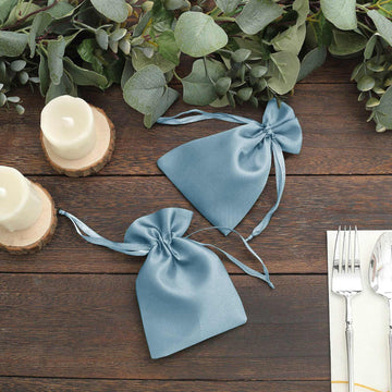 12 Pack 4"x6" Dusty Blue Satin Drawstring Wedding Party Favor Gift Bags