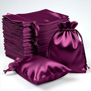 60 Pack 4"x6" Eggplant Satin Wedding Party Favor Bags, Drawstring Pouch Gift Bags