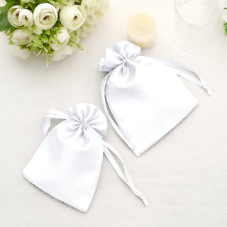 White satin drawstring bags for gifts or favors