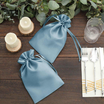 12 Pack 6"x9" Dusty Blue Satin Wedding Party Favor Bags, Drawstring Pouch Gift Bags