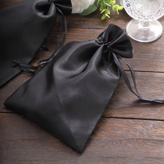 Black Satin Drawstring Bags for Elegant Party Favors