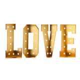 Gold marquee letters spelling LOVE on white background#whtbkgd