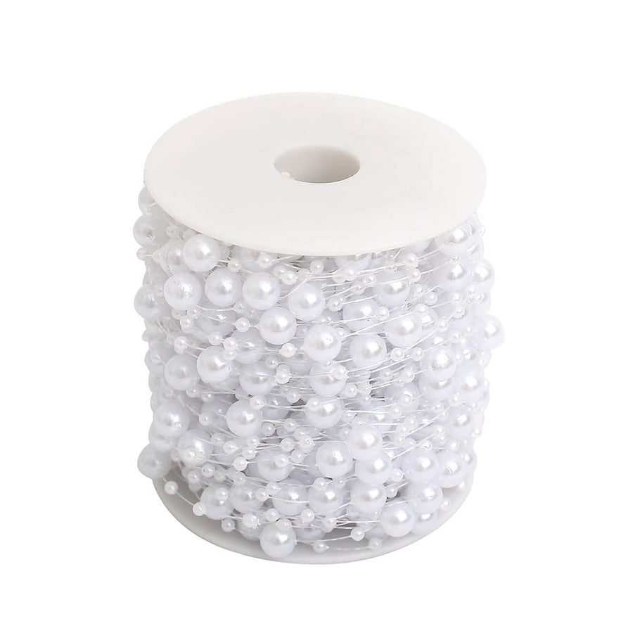 100ft | White Artificial DIY Craft Fishing Line Pearl Chains, Faux Pearl String Beads Vase Filler Garland Roll#whtbkgd