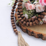 55inch Brown Rustic Boho Chic Wood Bead Garland With Tassels, Farmhouse Country Wood Bead Chain