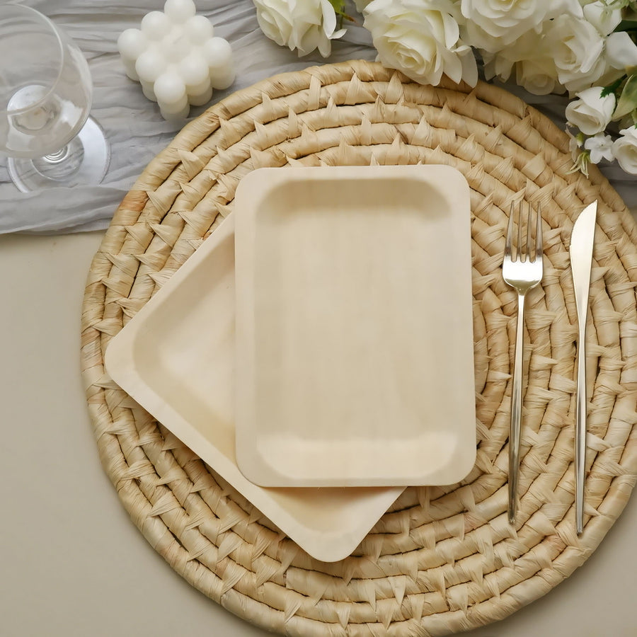 25 Pack | 5x8inches Eco Friendly Birchwood Wooden Dessert Serving Plates