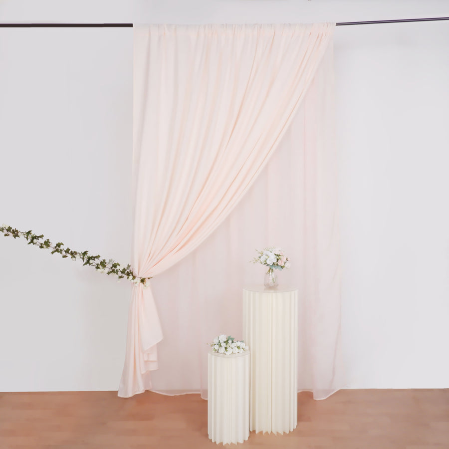 10ft Blush Rose Gold Dual Layered Sheer Chiffon Polyester Backdrop Curtain With Rod Pockets
