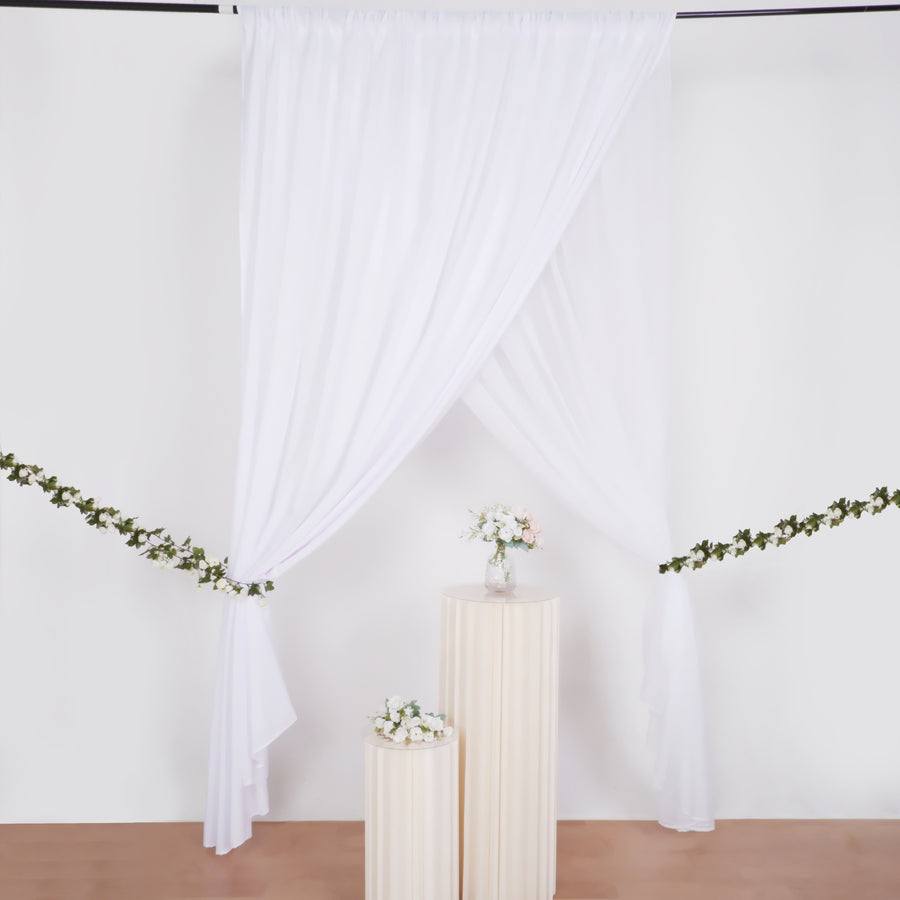 10ft White Dual Layered Sheer Chiffon Polyester Backdrop Curtain With Rod Pockets