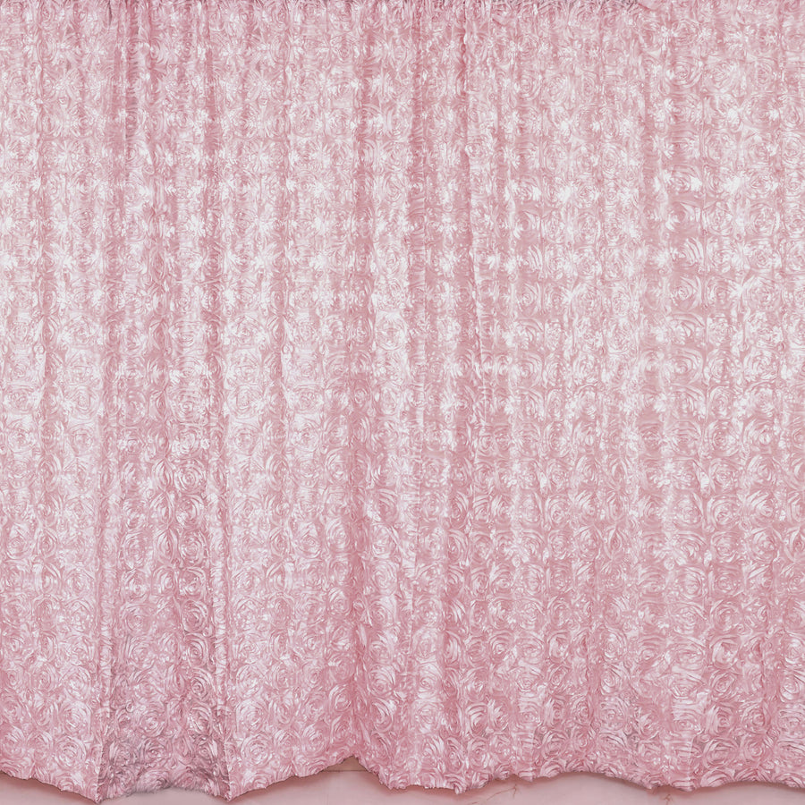 8ftx8ft Blush Satin Rosette Event Curtain Drapes, Backdrop Event Panel