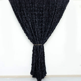 Elegant Black Satin Rosette Photo Booth Event Curtain Drapes