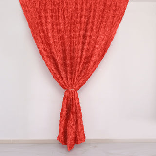 Add Elegance to Your Event with Red Satin Rosette Curtain