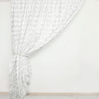 Elegant White Satin Rosette Curtain for Stunning Event Decor