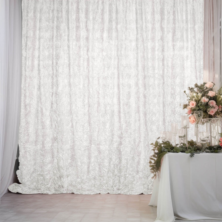 8ftx8ft White Satin Rosette Event Curtain Drapes, Backdrop Event Panel