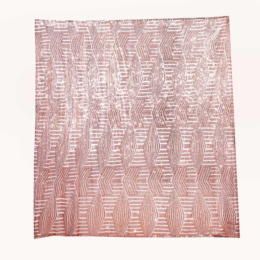 8ftx8ft Rose Gold Geometric Sequin Event Curtain Drapes with Satin Backing, Seamless Opaque Sparkly