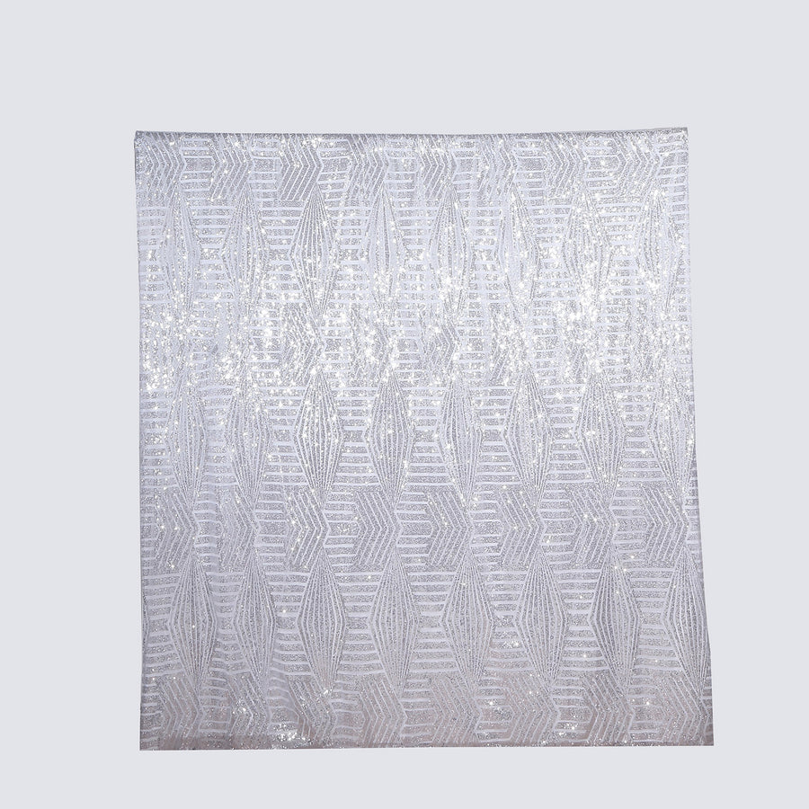 8ftx8ft Silver Geometric Sequin Event Curtain Drapes with Satin Backing, Seamless Opaque Sparkly
