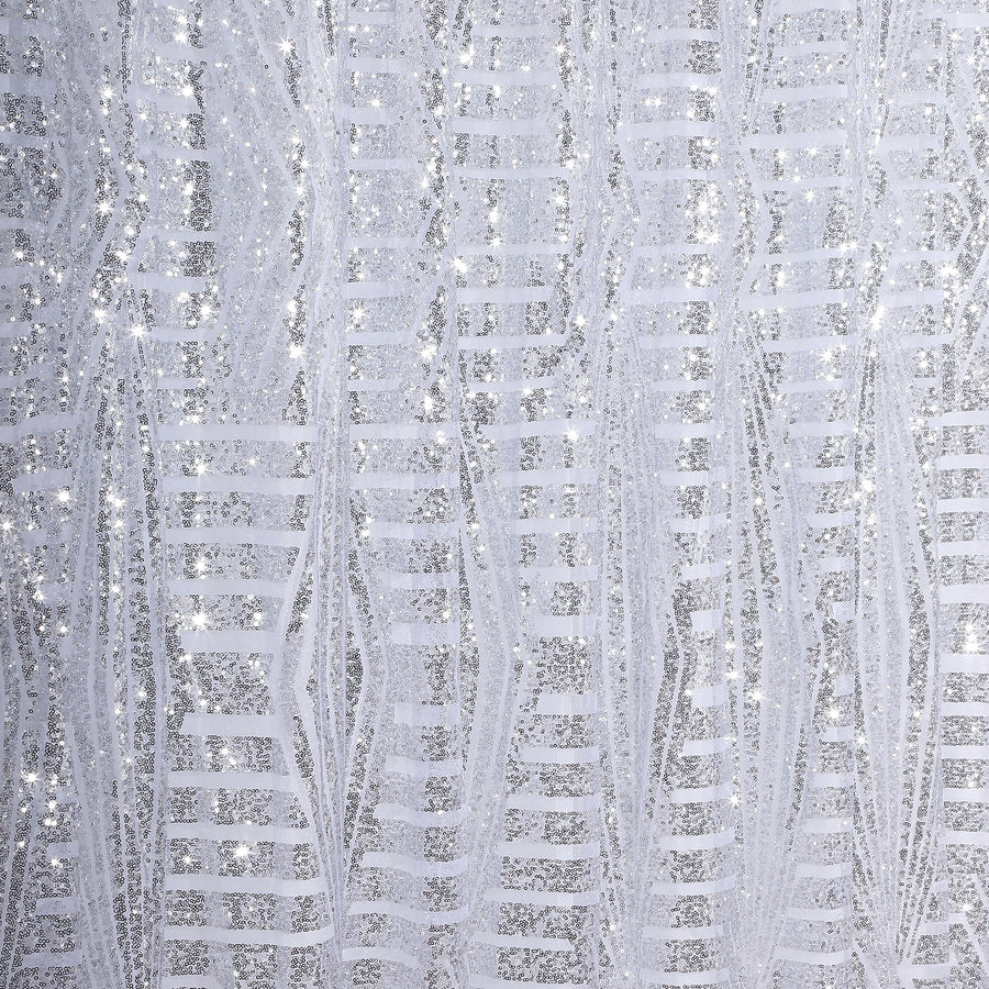 8ftx8ft Silver Geometric Sequin Event Curtain Drapes with Satin Backing, Seamless Opaque#whtbkgd