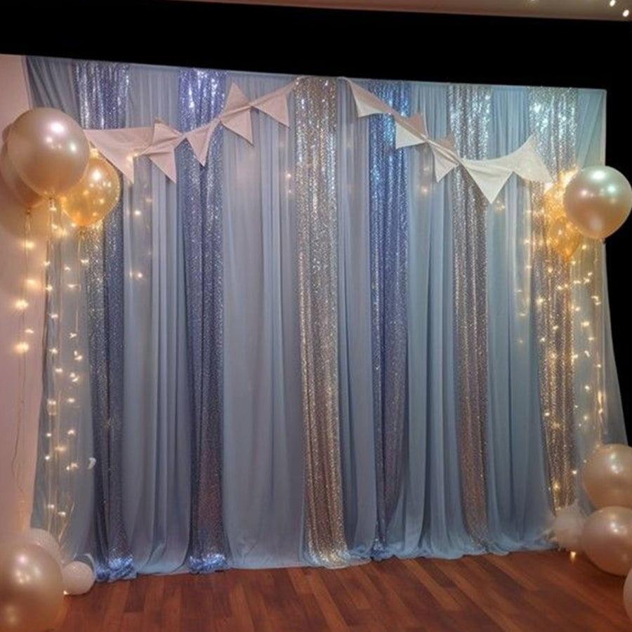 2 Pack Dusty Blue Sequin Mesh Backdrop Drapery Panels with Rod Pockets