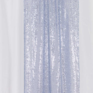 Transform Your Event with Dusty Blue Seamless Glitter Mesh Curtains