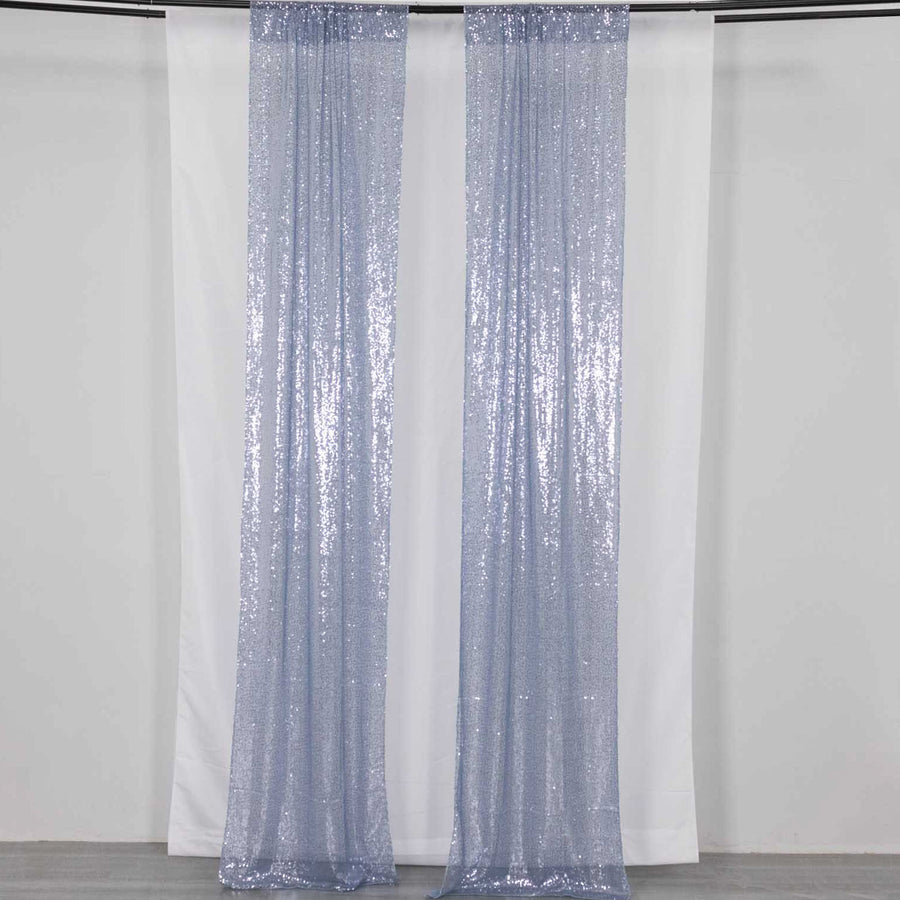 2 Pack Dusty Blue Sequin Event Curtain Drapes with Rod Pockets, Seamless Backdrop