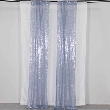 2 Pack Dusty Blue Sequin Event Curtain Drapes with Rod Pockets, Seamless Backdrop Event Panels - 8ftx2ft