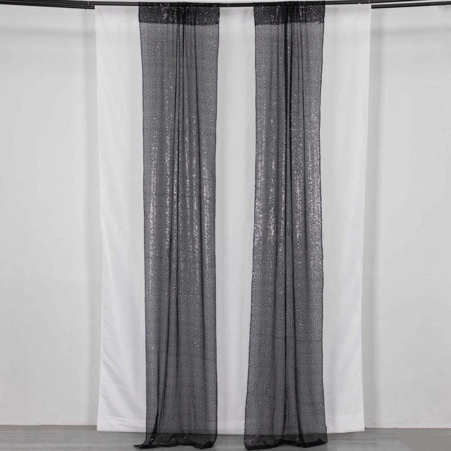2 Pack Black Sequin Event Curtain Drapes with Rod Pockets, Seamless Backdrop Event Panels
