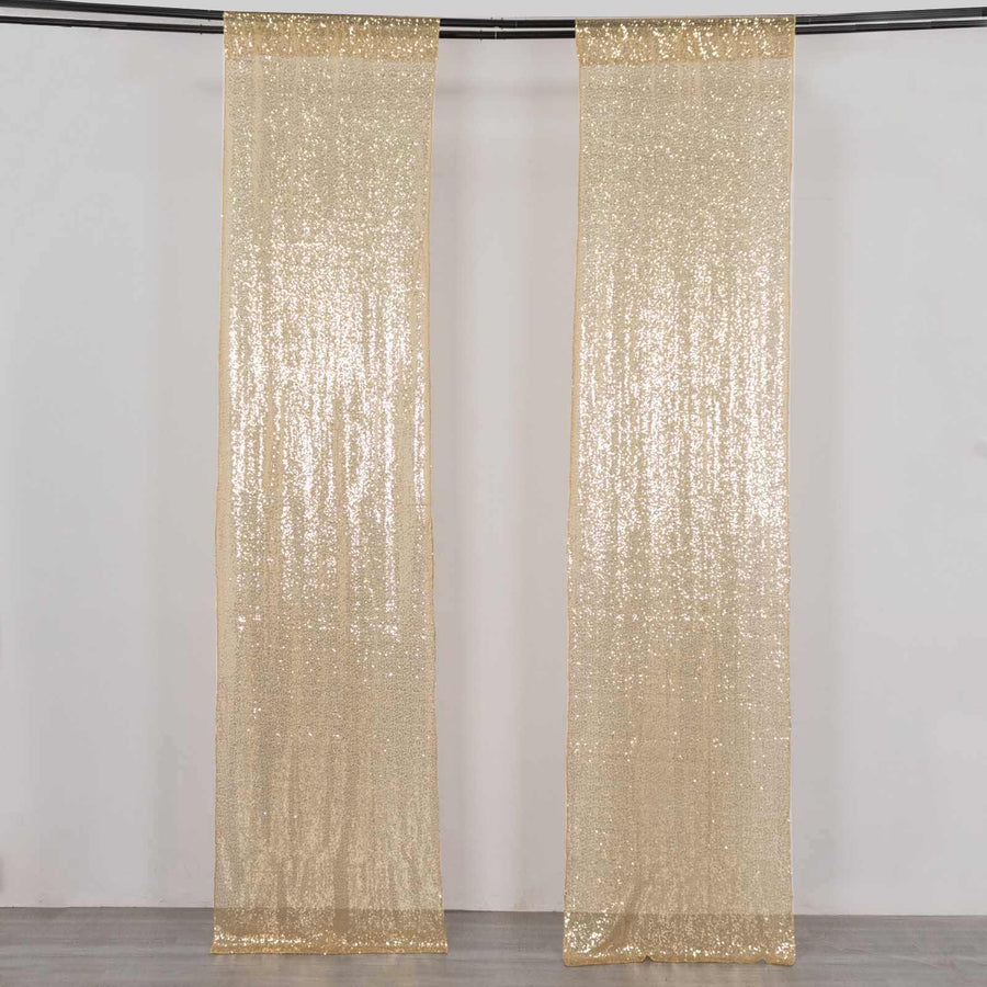 2 Pack Champagne Sequin Event Curtain Drapes with Rod Pockets, Seamless Backdrop Event