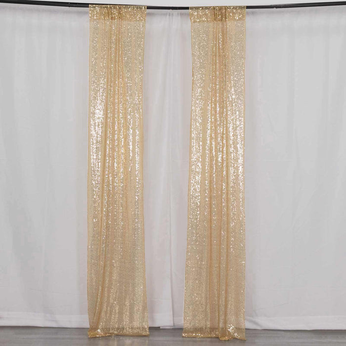 2 Pack Champagne Sequin Mesh Backdrop Drapery Panels with Rod Pockets