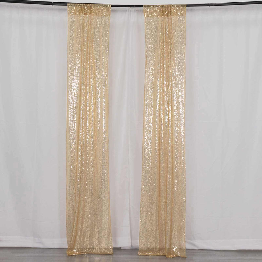 2 Pack Champagne Sequin Event Curtain Drapes with Rod Pockets, Seamless Backdrop Event