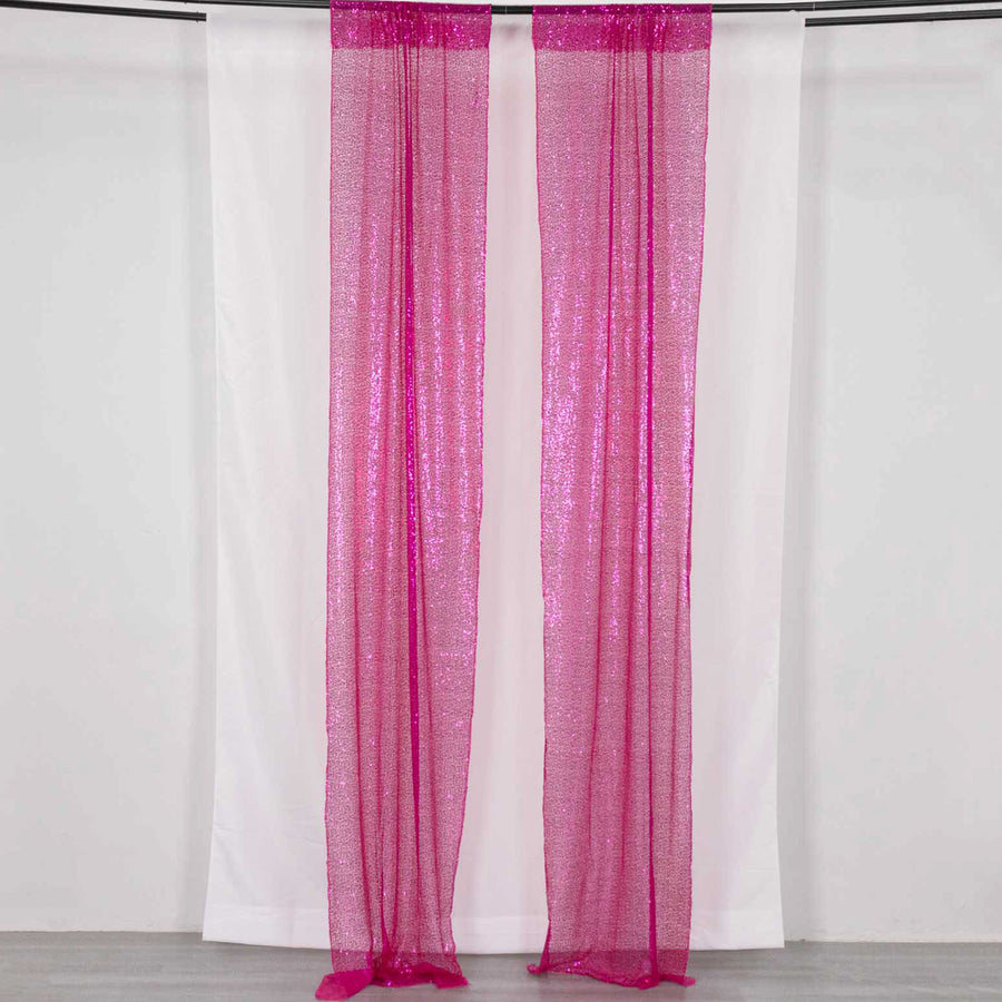 2 Pack Fuchsia Sequin Event Curtain Drapes with Rod Pockets, Seamless Backdrop Event Panels