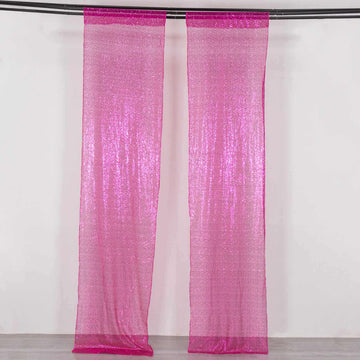 2 Pack Fuchsia Sequin Event Curtain Drapes with Rod Pockets, Seamless Backdrop Event Panels - 8ftx2ft