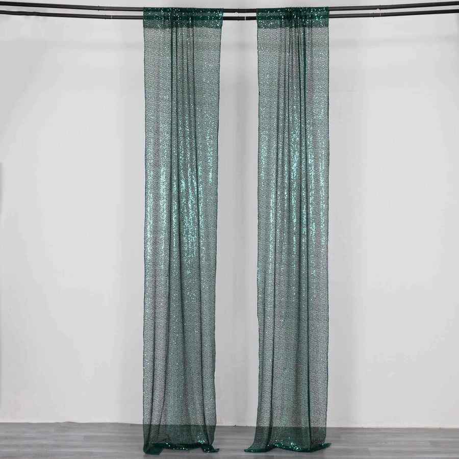 2 Pack Hunter Emerald Green Sequin Event Curtain Drapes with Rod Pockets
