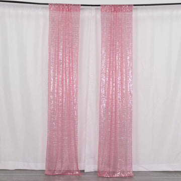 2 Pack Pink Sequin Event Curtain Drapes with Rod Pockets, Seamless Backdrop Event Panels - 8ftx2ft