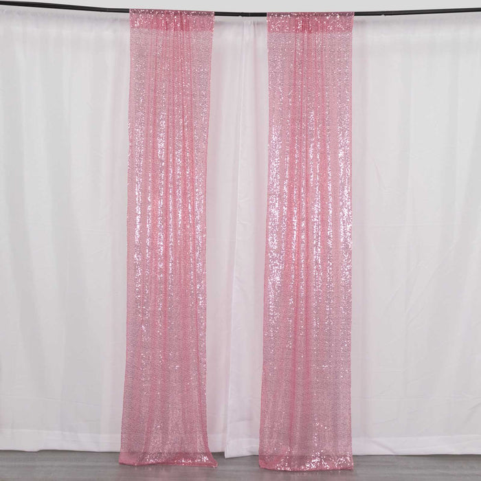 2 Pack Pink Sequin Event Curtain Drapes with Rod Pockets, Seamless Backdrop