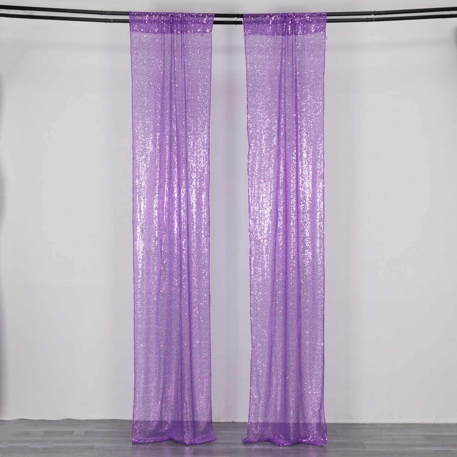2 Pack Purple Sequin Event Curtain Drapes with Rod Pockets, Seamless Backdrop Event Panels