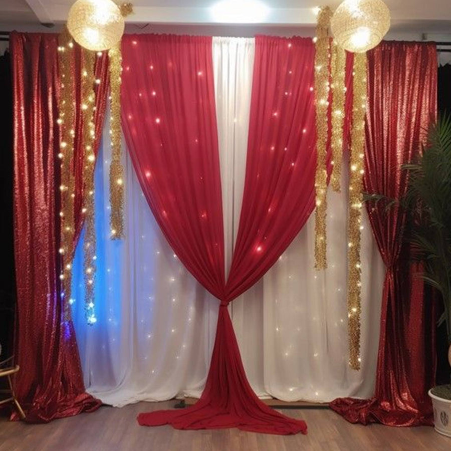 2 Pack Red Sequin Event Curtain Drapes with Rod Pockets, Seamless Backdrop Event Panels