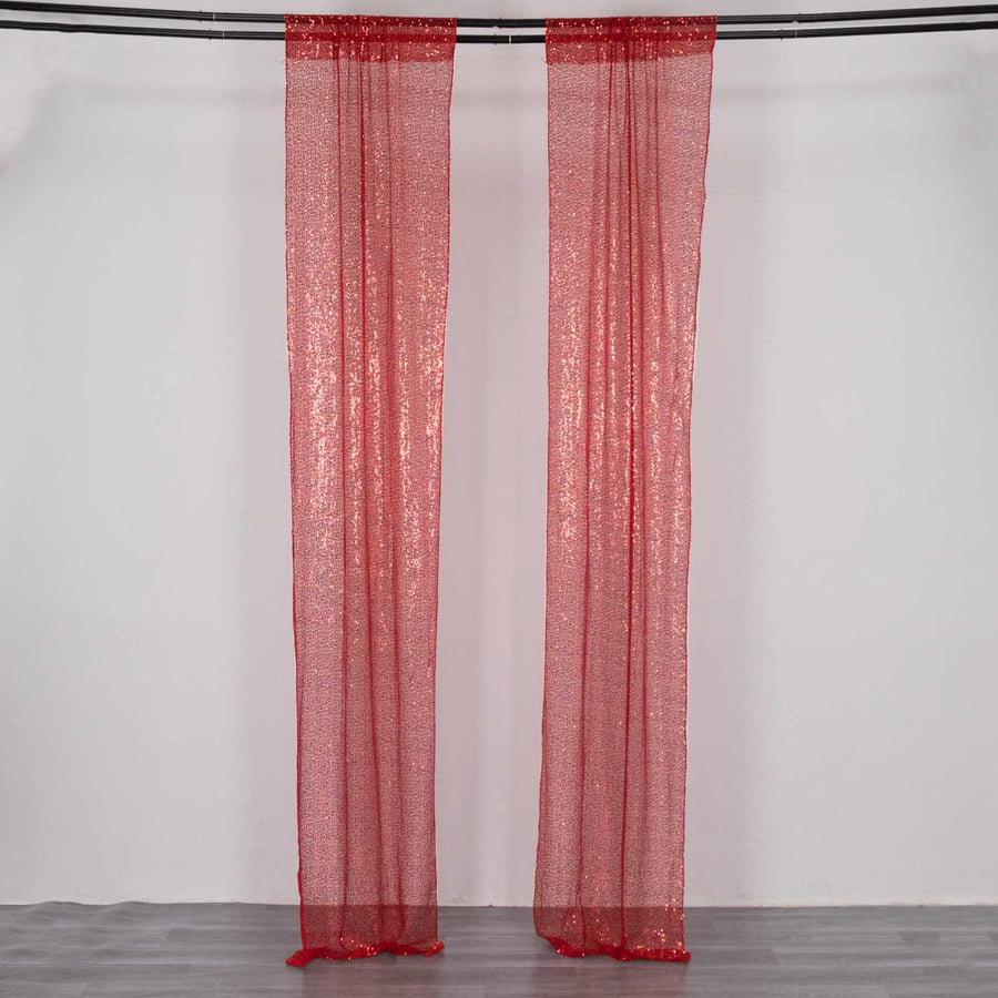 2 Pack Red Sequin Event Curtain Drapes with Rod Pockets, Seamless Backdrop Event Panels
