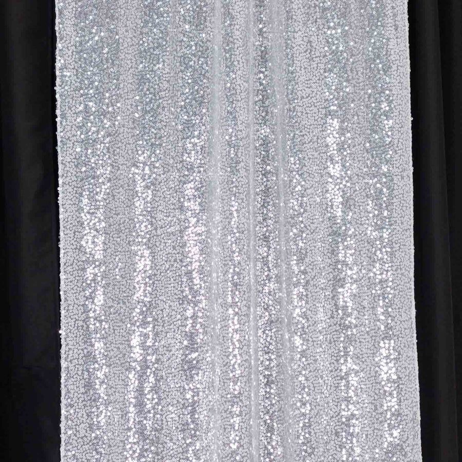2 Pack Silver Sequin Event Curtain Drapes with Rod Pockets, Seamless Backdrop#whtbkgd