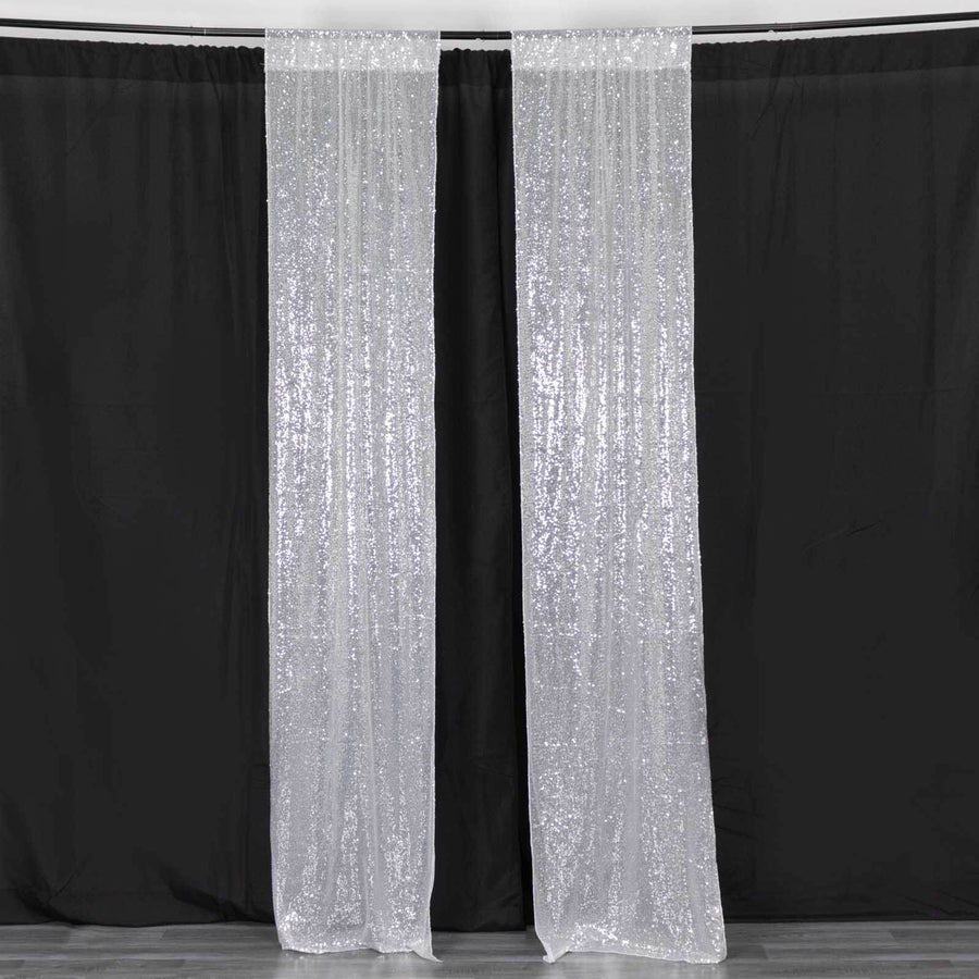 2 Pack Silver Sequin Event Curtain Drapes with Rod Pockets, Seamless Backdrop Event