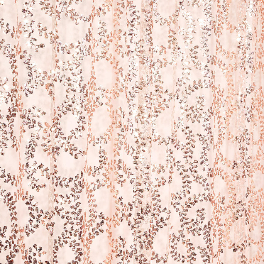 8ftx8ft Rose Gold Embroider Sequin Event Curtain Drapes, Sparkly Sheer Backdrop Event Panel