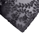 8ftx8ft Black Embroider Sequin Backdrop Curtain, Sparkly Sheer Drapery Panel With Embroidery Leaf