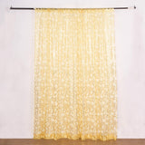 8ftx8ft Gold Embroider Sequin Backdrop Curtain, Sparkly Sheer Drapery Panel With Embroidery Leaf