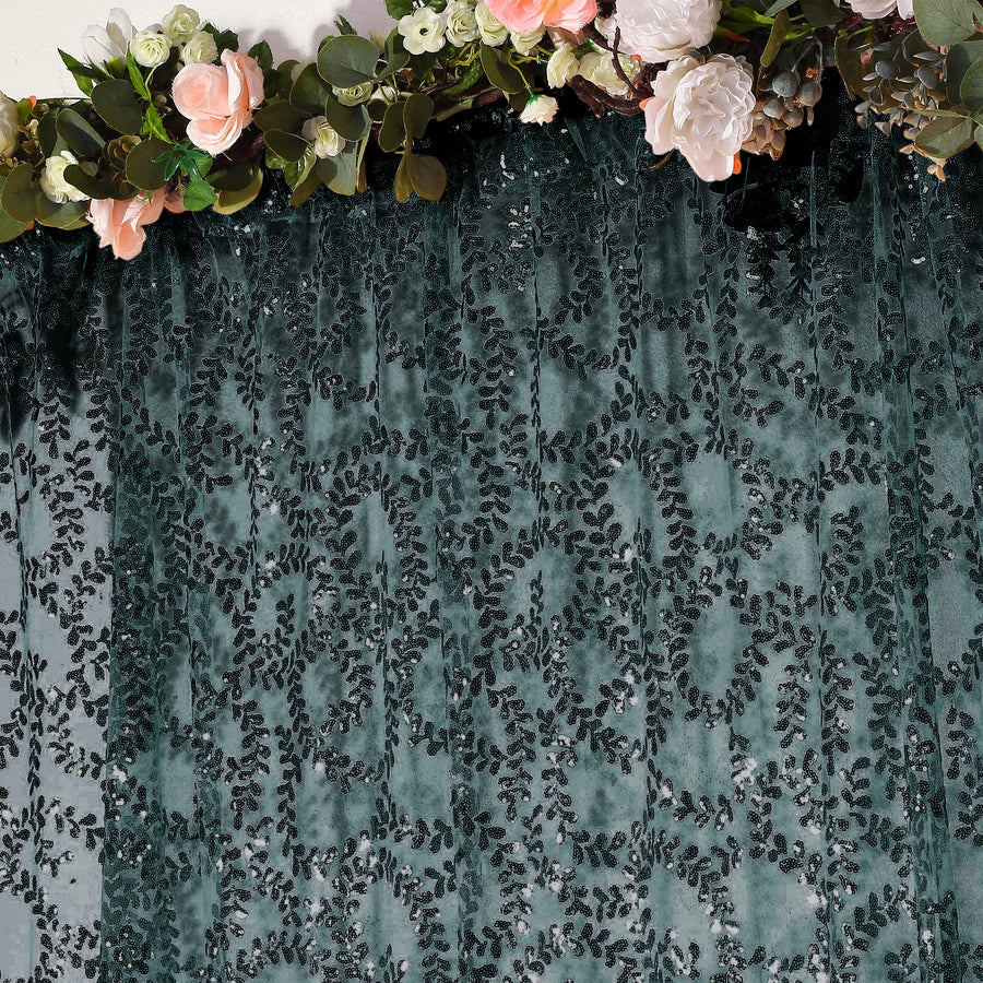 8ftx8ft Hunter Emerald Green Embroider Sequin Event Curtain Drape Sparkly Sheer Backdrop Event Panel