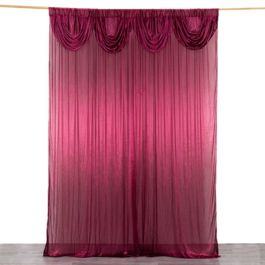 10ftx10ft Burgundy Double Drape Pleated Satin Event Curtain Drapes, Glossy Photo Backdrop Event