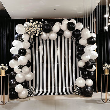 Black White Striped Satin Backdrop Curtain Drapery, Glossy Event Photography Background Room Divider Curtain Panel - 8ftx10ft