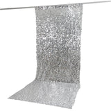 Silver sequin backdrop curtain and floor runner on hanging rod