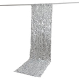 Silver sequin sheer curtain panel with rod pocket hanging drape#whtbkgd