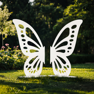 Freestanding Wooden Butterfly Wings Backdrop, Large Butterfly Cut-Out Stand Photo Prop - White, 4.5ftx3.5ft