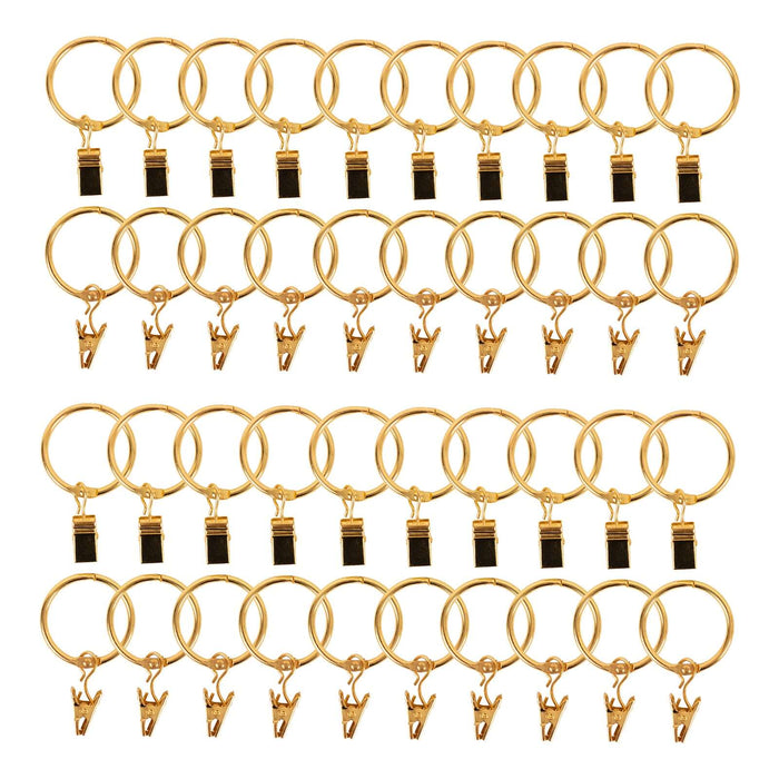 50 Pack Gold Metal Openable Curtain Clip Rings, Heavy Duty Rustproof Drapery Backdrop Clips