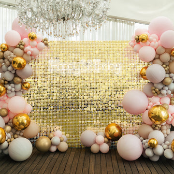 Shiny Gold Square Sequin Shimmer Wall Party Photo Backdrop, 24sq.ft Active Spangle Wall Art Décor Panels - 24 Panels