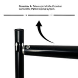Telescopic middle crossbar for locking system installation